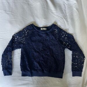 Girls size 10/12 Navy Blue Crochet Lace Long Sleeve Top